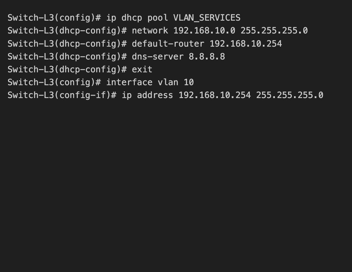 Extrait de configuration CLI : Pool DHCP sur le Cisco 3750