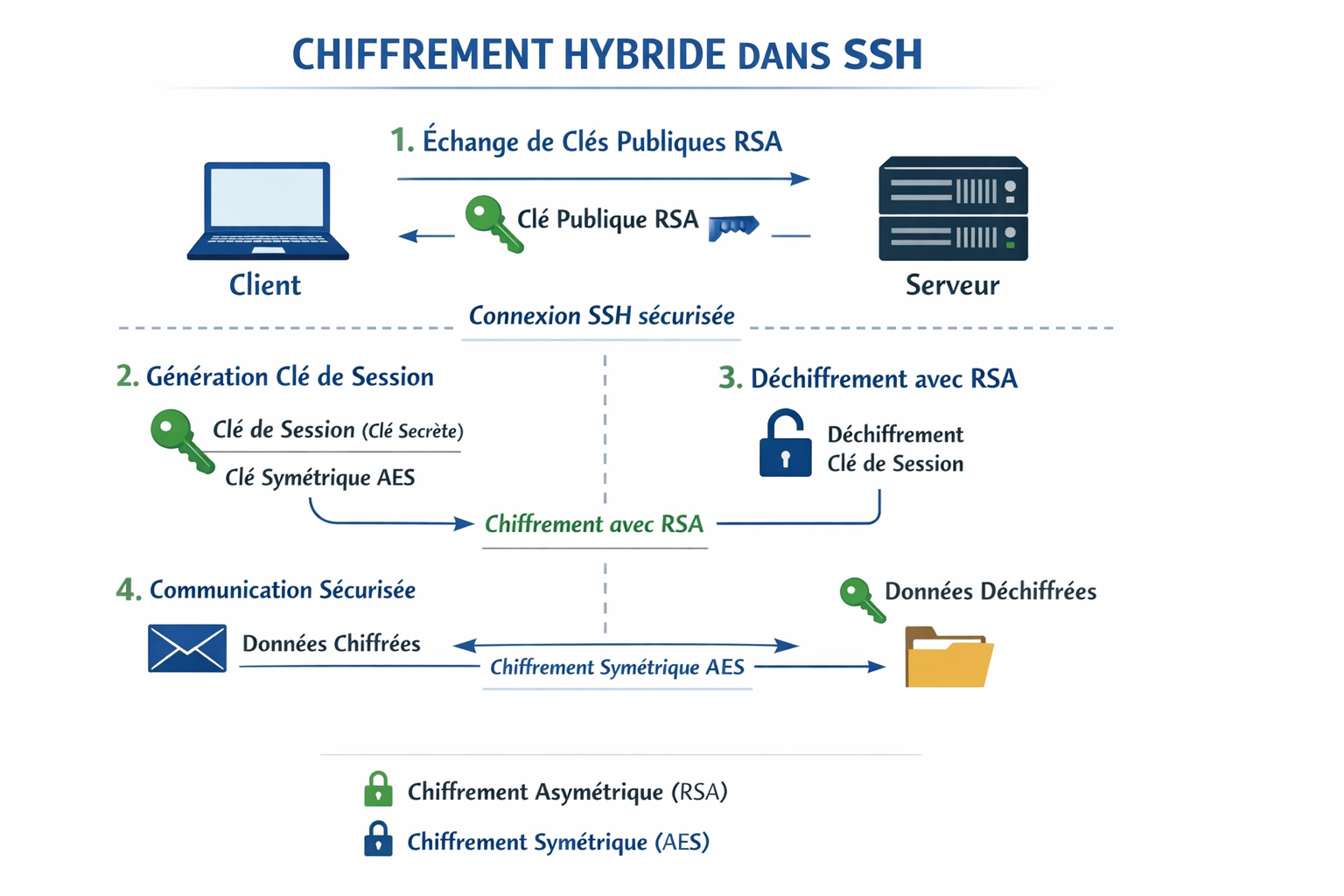 Schéma explicatif du chiffrement hybride dans SSH