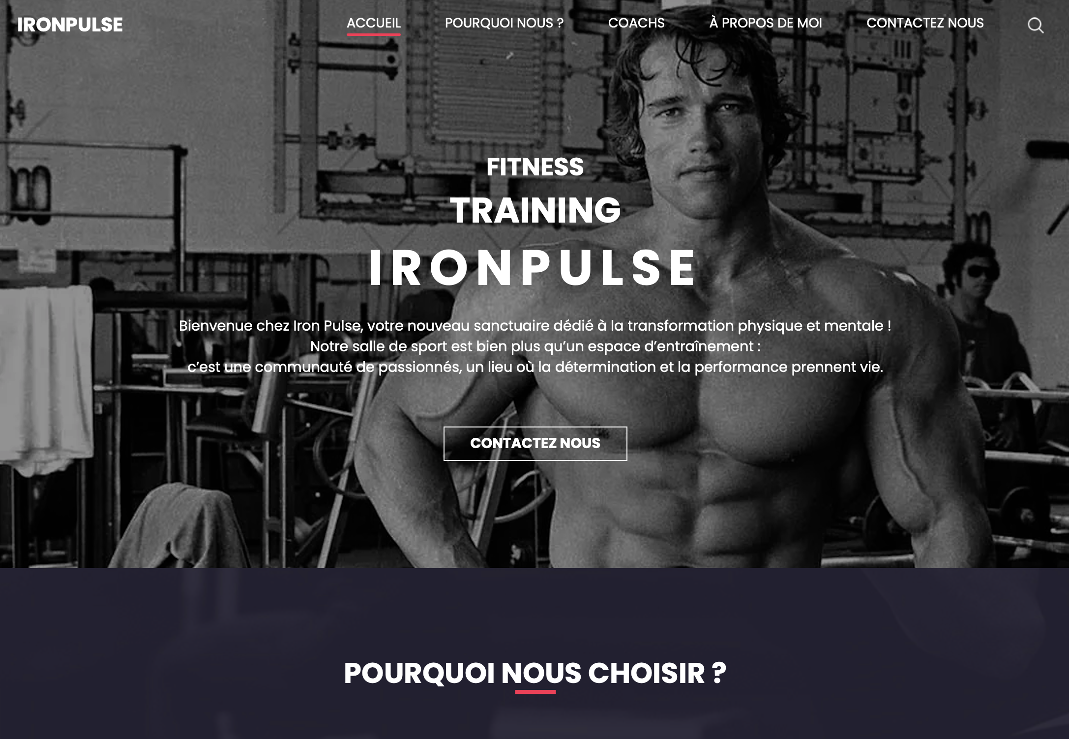 Page d'accueil du site IronPulse (Responsive Design)